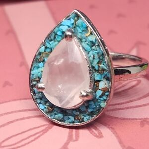 Turquoise and Rose Quartz Teardrop Ring
